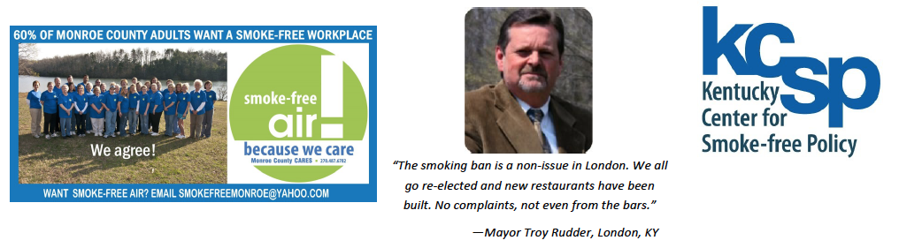 Smoke-free Monroe pushcard, London, KY Mayor quote, and KCSP logo