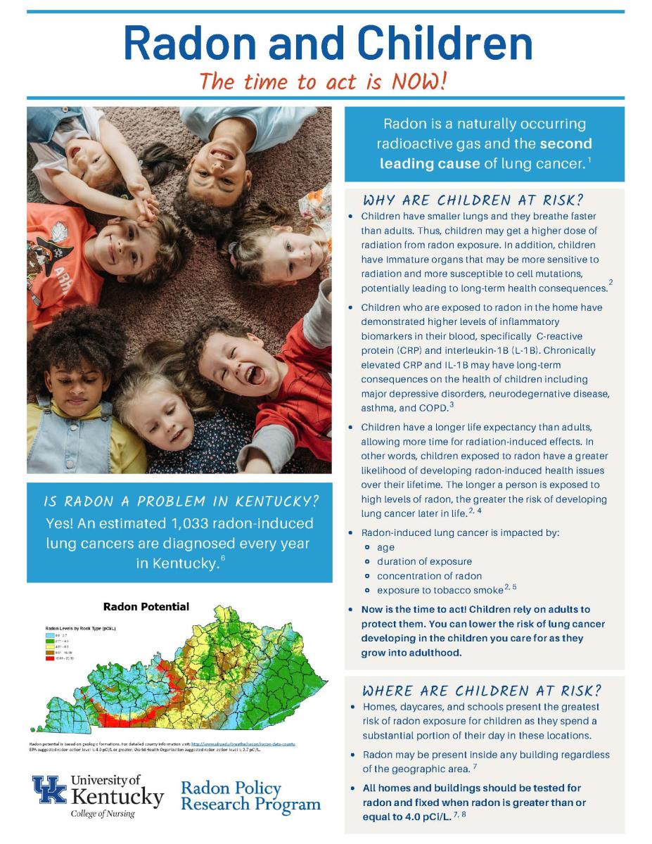 Screenshot of the radon and children handout