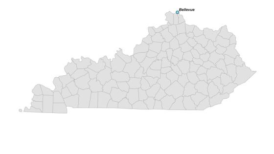 Map showing the location of Bellevue in Kentucky