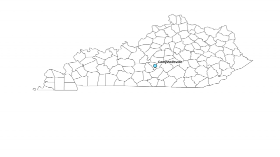 Map showing where Campbellsville is located within Kentucky.