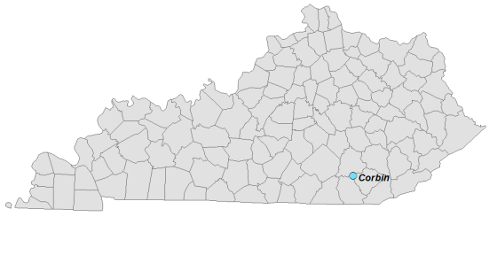 Map showing where Corbin is located within Kentucky