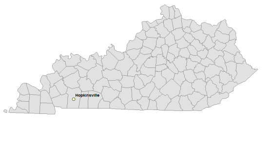 Map showing Hopkinsville's location within Kentucky