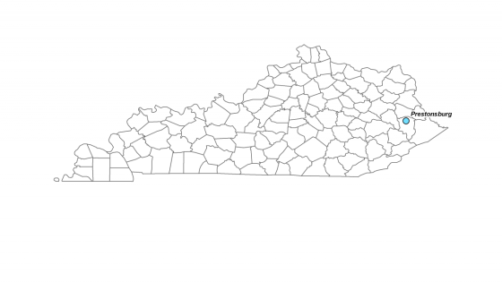 Map showing Prestonburg's location within Kentucky