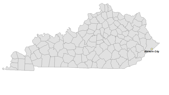 Map showing Elkhorn City's location within Kentucky