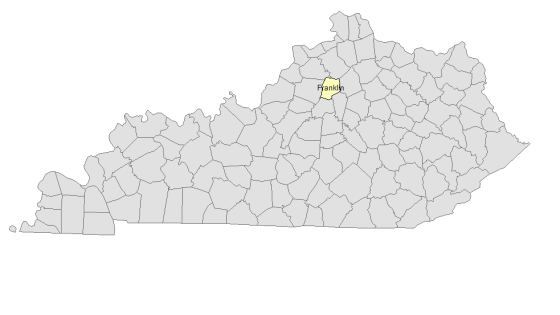 Map showing where Franklin County is located within Kentucky.