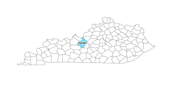 Map showing where Hardin County is located within Kentucky