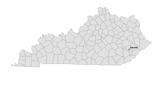 Map showing Hazard's location within Kentucky