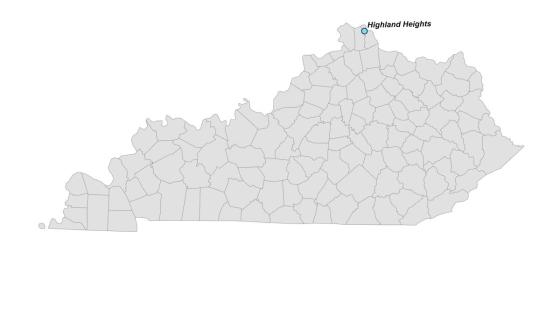 Map showing Highland Heights' location within Kentucky