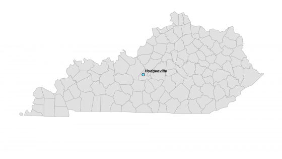 Map showing Hodgenville's location within Kentucky