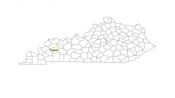 Map showing where Hopkins County is located within Kentucky
