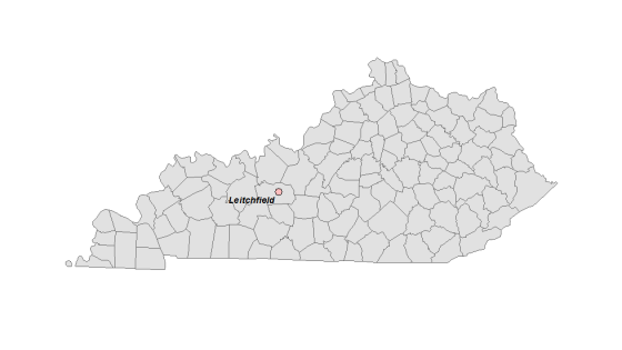 Map showing Leitchfield's location within Kentucky