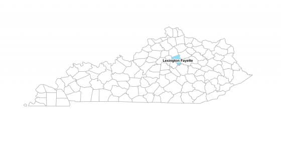 Map showing where Lexington/Fayette County is located within Kentucky