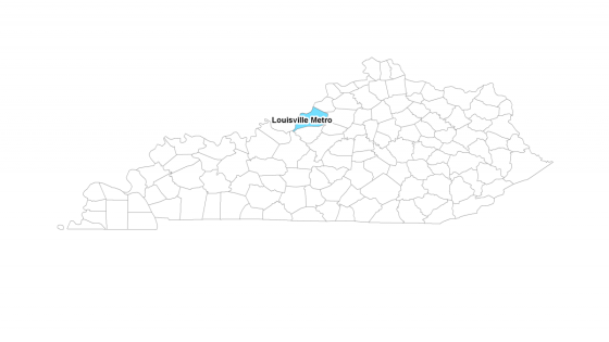 Map showing where the Louisville Metro area is located within Kentucky.
