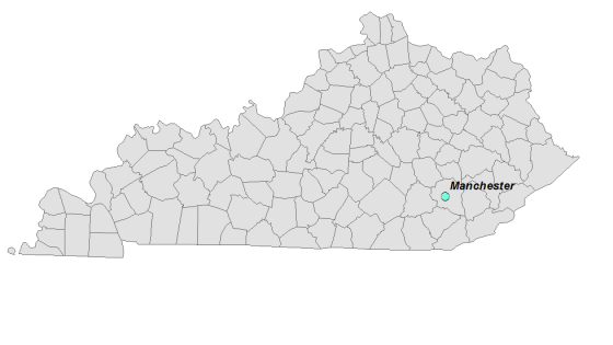 Map showing Manchester's location within Kentucky