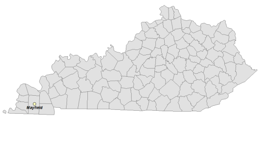 Map showing Mayfield's location within Kentucky