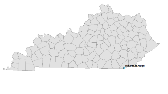 Map showing location of Middlesborough within Kentucky