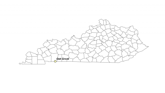 Map showing Oak Grove's location with Kentucky