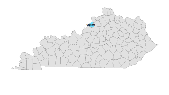 Map showing where Oldham County is located within Kentucky