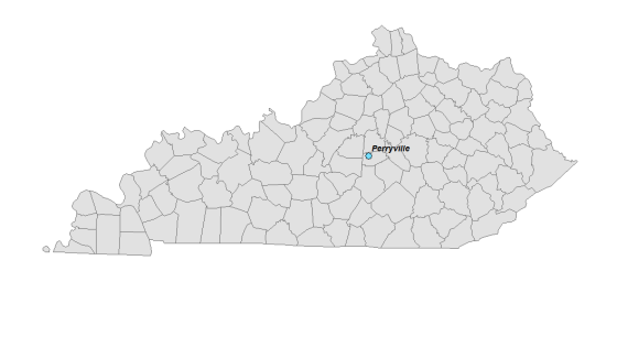 Map showing where Perryville is located within Kentucky