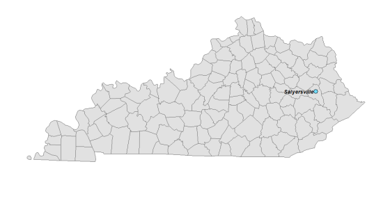 Map showing Salyersville's location within Kentucky