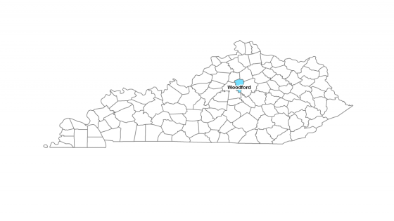 Map showing where Woodford County is located within Kentucky.