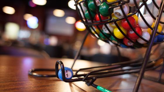 Stock image of bingo balls on a table. 