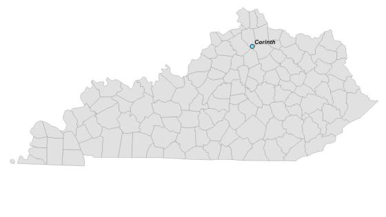 Map showing where Corinth is located within Kentucky